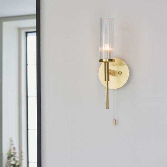 67269-001 Bathroom Satin Gold Wall Lamp with Ribbed Glass 67269-001 Bathroom Satin Gold Wall Lamp with Ribbed Glass