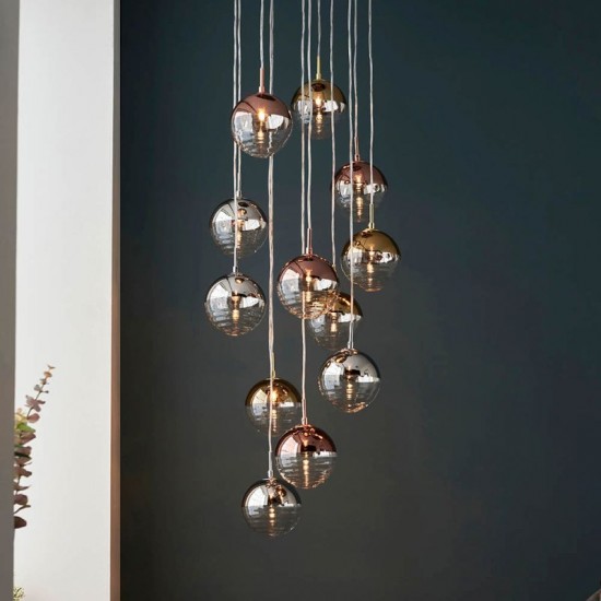 67274-001 Chrome, Copper, Gold and Clear Glass 12 Light Cluster