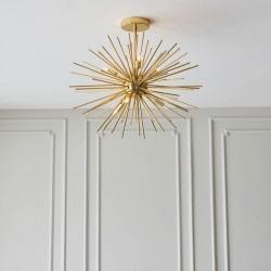 67275-001 Satin Brass 6 Light Sputnik Semi Flush