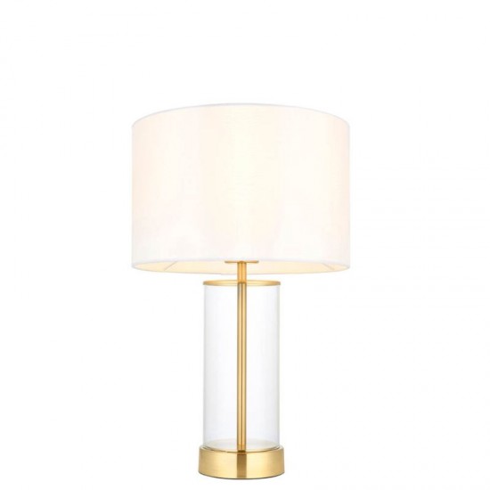 67293-001 Satin Brass & Glass Table Lamp with Vintage White Shade