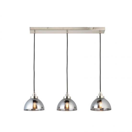 67309-001 Bright Nickel 3 Light over Island Fitting with Smoked Mirrored Glasses 67309-001 Bright Nickel 3 Light over Island Fitting with Smoked Mirrored Glasses
