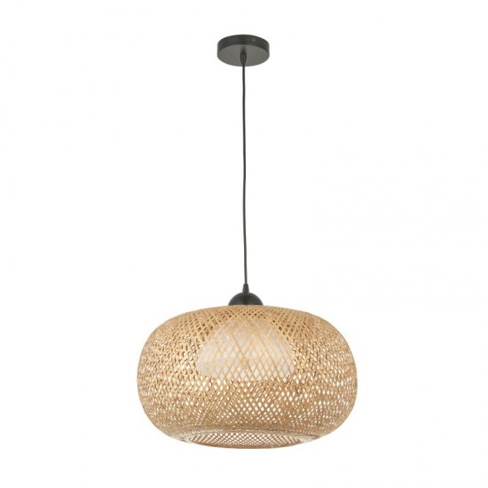 67317-001 Black Pendant with Natural Bamboo & White Diffuser 67317-001 Black Pendant with Natural Bamboo & White Diffuser