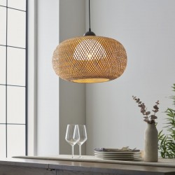 67317-001 Black Pendant with Natural Bamboo & White Diffuser 