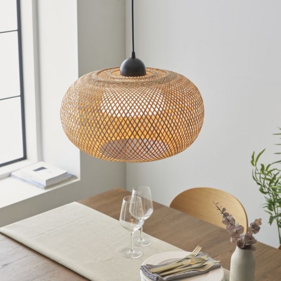 67317-001 Black Pendant with Natural Bamboo & White Diffuser 67317-001 Black Pendant with Natural Bamboo & White Diffuser