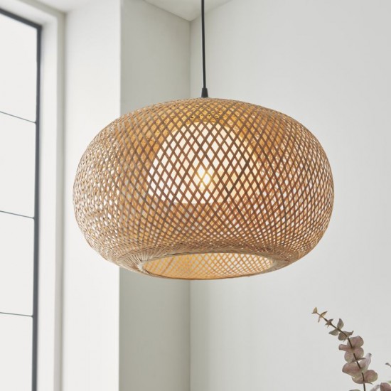 67317-001 Black Pendant with Natural Bamboo & White Diffuser 67317-001 Black Pendant with Natural Bamboo & White Diffuser