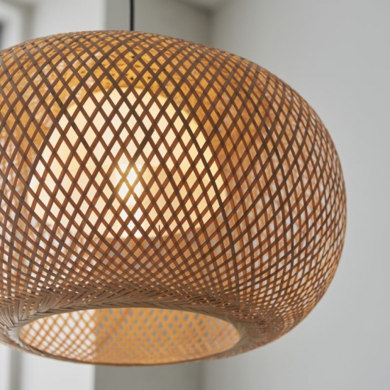 67317-001 Black Pendant with Natural Bamboo & White Diffuser 67317-001 Black Pendant with Natural Bamboo & White Diffuser