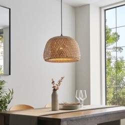 67318-001 Black Pendant with Natural Bamboo & White Diffuser 