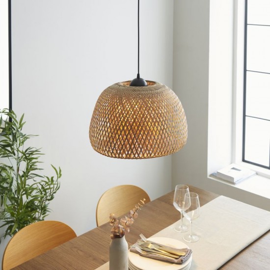 67318-001 Black Pendant with Natural Bamboo & White Diffuser 67318-001 Black Pendant with Natural Bamboo & White Diffuser