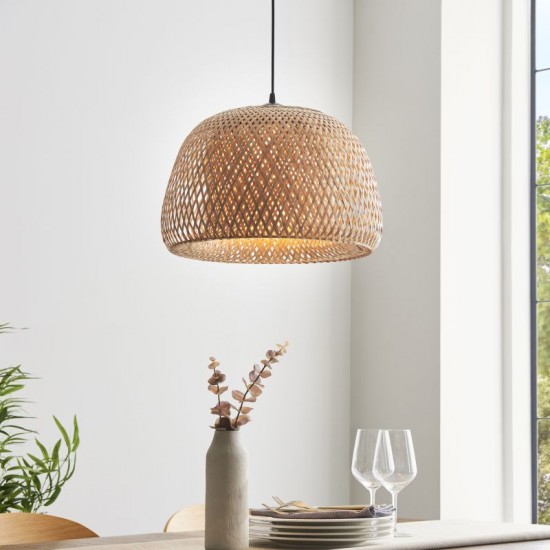 67318-001 Black Pendant with Natural Bamboo & White Diffuser 67318-001 Black Pendant with Natural Bamboo & White Diffuser
