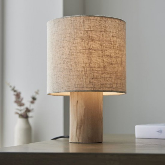 67324-001 Wooden Table Lamp with Natural Linen Shade