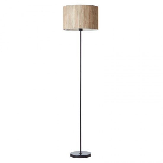 67335-001 Black Floor Lamp with Natural Seagrass Shade