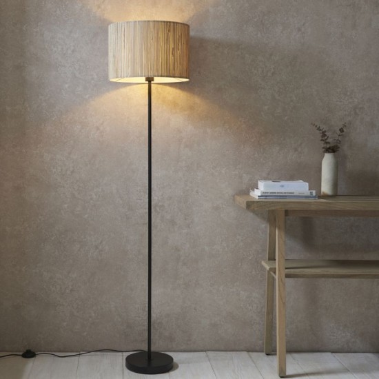 67335-001 Black Floor Lamp with Natural Seagrass Shade