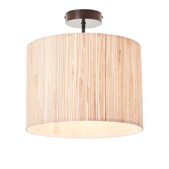 67336-001 Black Semi Flush with Natural Seagrass Shade