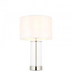 67349-001 Bright Nickel & Glass Table Lamp with Vintage White Shade 67349-001 Bright Nickel & Glass Table Lamp with Vintage White Shade
