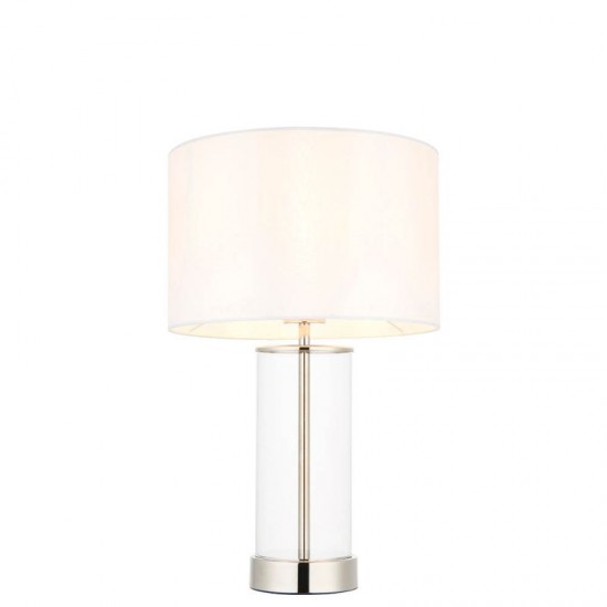 67349-001 Bright Nickel & Glass Table Lamp with Vintage White Shade