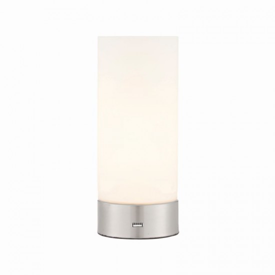 22540-001 Brushed Nickel Touch Table Lamp with Opal Glass & USB