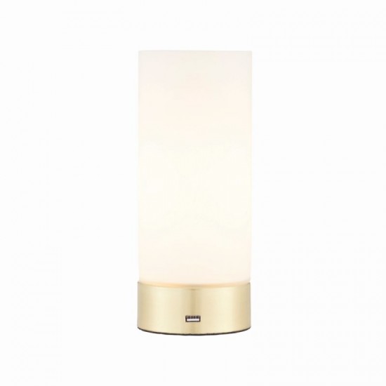 22568-001 Brushed Brass Touch Table Lamp with Opal Glass & USB 
