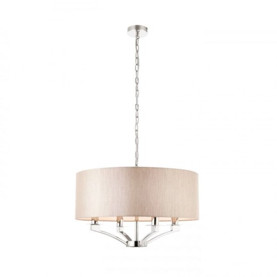 51017-001 Polished Nickel 4 Light Pendant with Beige Shade