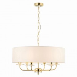 7425-001 Brass 6 Light Pendant with Vintage White Shade 7425-001 Brass 6 Light Pendant with Vintage White Shade