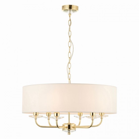 7425-001 Brass 6 Light Pendant with Vintage White Shade