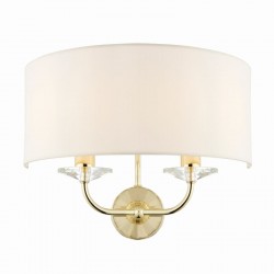 7426-001 Brass 2 Light Wall Lamp with Vintage White Shade