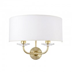 7426-001 Brass 2 Light Wall Lamp with Vintage White Shade 7426-001 Brass 2 Light Wall Lamp with Vintage White Shade
