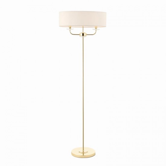 7427-001 Brass 2 Light Floor Lamp with Vintage White Shade