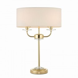 7428-001 Brass 2 Light Table Lamp with Vintage White Shade 7428-001 Brass 2 Light Table Lamp with Vintage White Shade