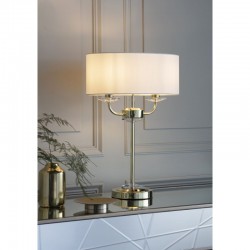 7428-001 Brass 2 Light Table Lamp with Vintage White Shade
