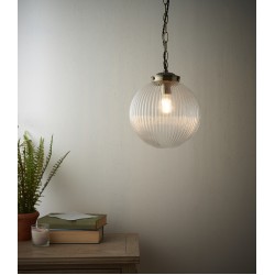 7443-001 Antique Brass Pendant with Clear Ribbed Glass