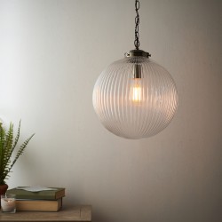 7444-001 Antique Brass Pendant with Clear Ribbed Glass