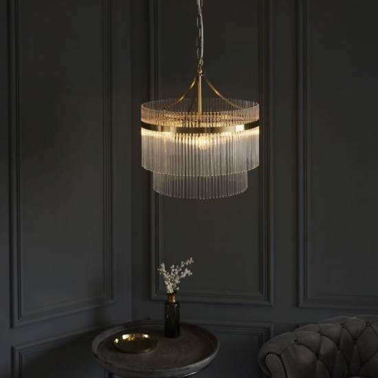 Brass Chandelier with Clear Glass Rods Shade - Mooielight