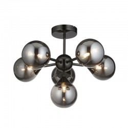 71609-001 Black Chrome 6 Light Semi Flush with Smoked Mirror