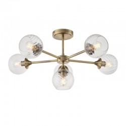 71616-001 Antique Brass 6 Light Semi Flush with Clear Spiral Glasses 71616-001 Antique Brass 6 Light Semi Flush with Clear Spiral Glasses