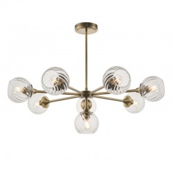 71617-001 Antique Brass 8 Light Centre Fitting with Clear Spiral Glasses