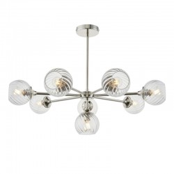 71630-001 Bright Nickel 8 Light Centre Fitting with Clear Spiral Glasses 71630-001 Bright Nickel 8 Light Centre Fitting with Clear Spiral Glasses