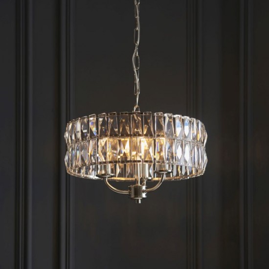71640-001 Bright Nickel 3 Light Pendant with Crystal 71640-001 Bright Nickel 3 Light Pendant with Crystal