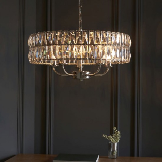 71641-001 Bright Nickel 5 Light Pendant with Crystal 71641-001 Bright Nickel 5 Light Pendant with Crystal
