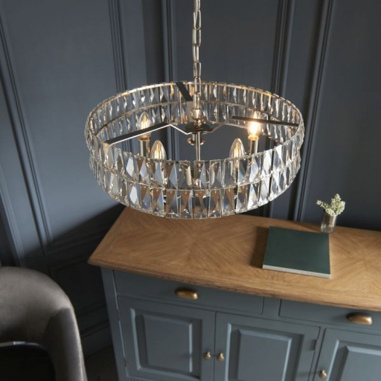 71641-001 Bright Nickel 5 Light Pendant with Crystal 71641-001 Bright Nickel 5 Light Pendant with Crystal