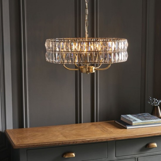 71644-001 Antique Brass 5 Light Pendant with Crystal
