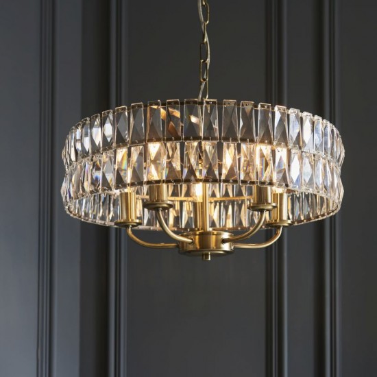 71644-001 Antique Brass 5 Light Pendant with Crystal