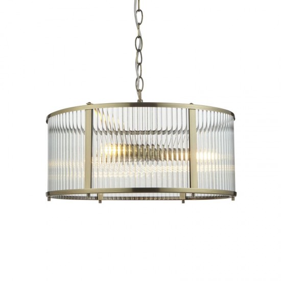 71646-001 Antique Brass 3 Light Pendant with Ribbed Glass