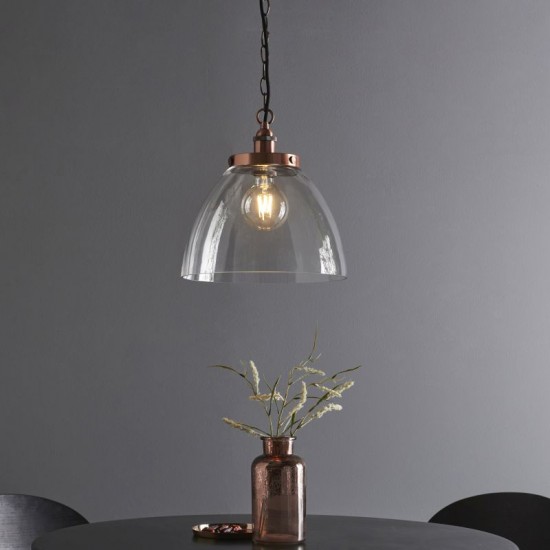 71657-001 Aged Copper Pendant with Clear Glass Ø 33 cm