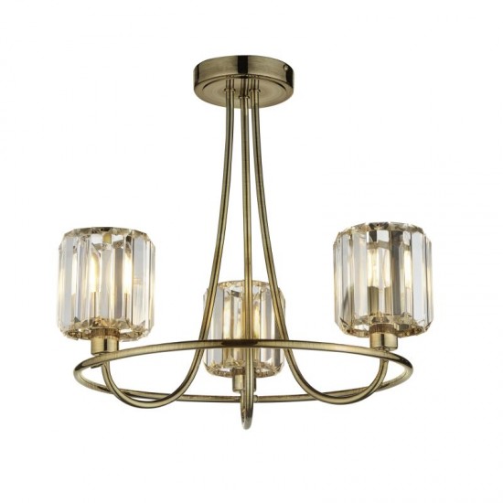 71666-001 Antique Brass 3 Light Centre Fitting with Crystal