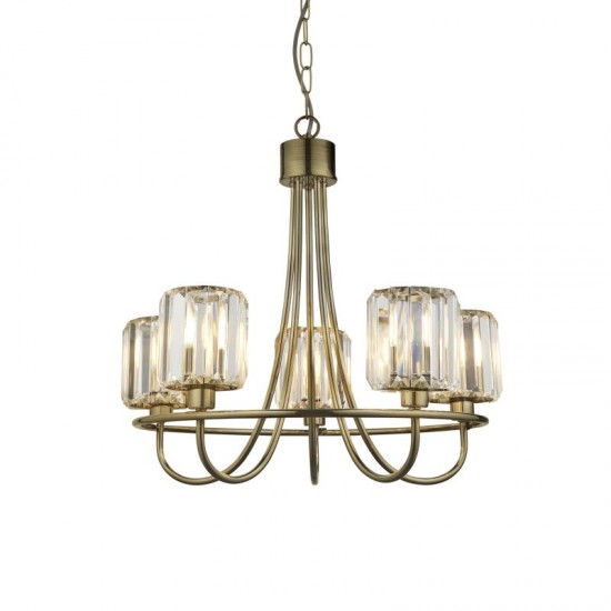 71667-001 Antique Brass 5 Light Centre Fitting with Crystal