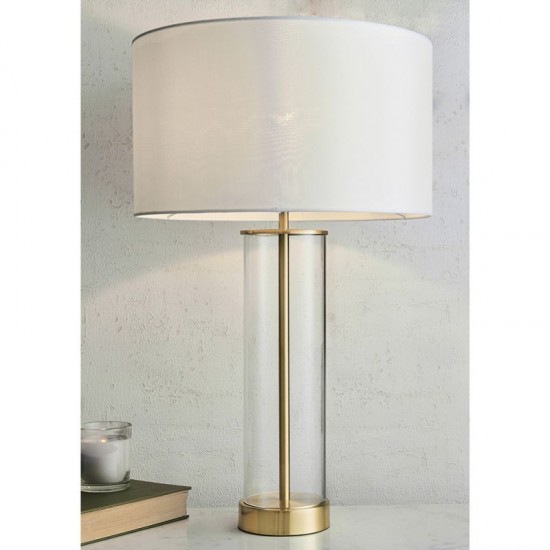 7256-001 Clear Glass & Satin Brass Table Lamp with Vintage White