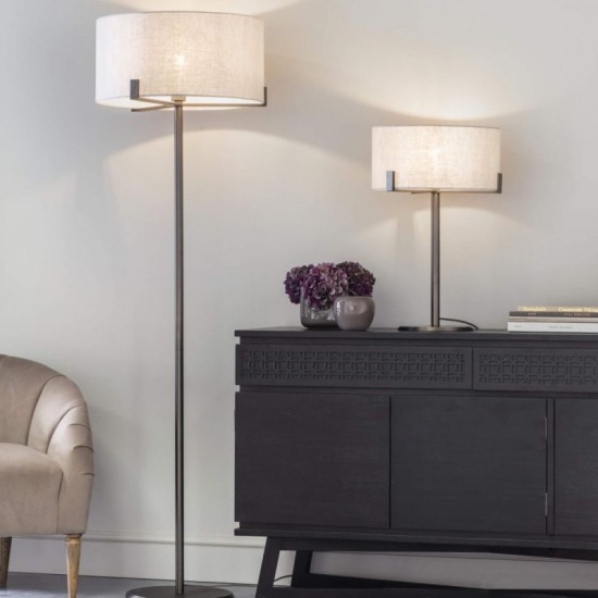 50764-001 Brushed Bronze Floor Lamp with Natural Linen Shade