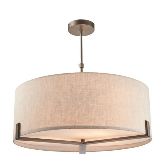 50765-001 Brushed Bronze 3 Light Pendant with Natural Linen Shades