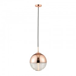 7270-001 Polished Copper Pendant with Clear Ribbed Glass
