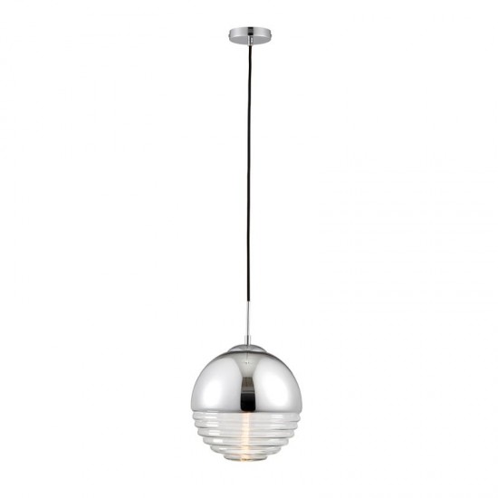 7272-001 Chrome Pendant with Clear Ribbed Glass